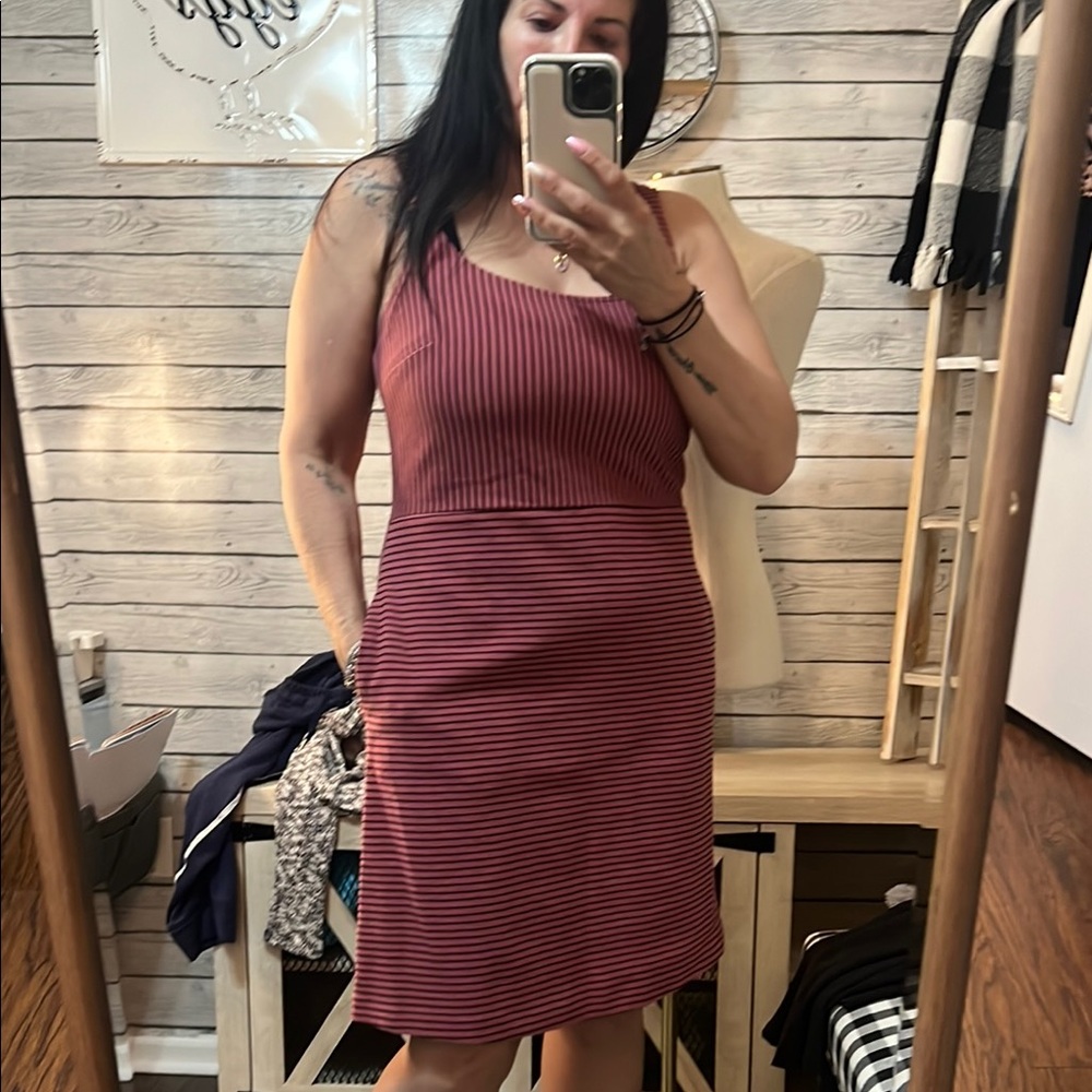Loft Red striped  Sleeveless A-Line Mini Dress